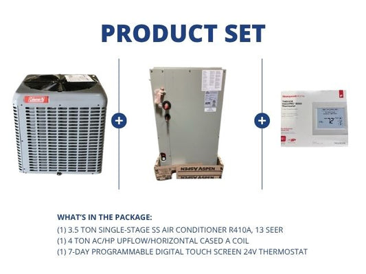 3.5 Ton SS Air Conditioner 208-230/60/1 R410A 13 SEER, 4 Ton AC/HP Up/Horz Cased A Coil, Thermostat