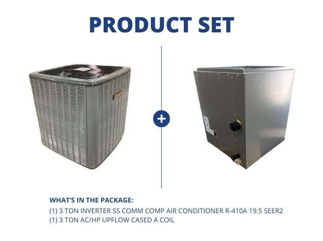 3 Ton Inverter SS Comm Comp Air Conditioner R-410A 19.5 SEER2 and 3 Ton AC/HP Upflow Cased A Coil