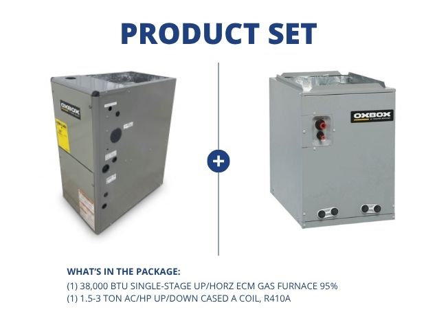 38,000 BTU Single-Stage Up/Horz ECM Gas Furnace 95% with 1.5-3 Ton AC/HP Up/Down Cased A Coil, R410A
