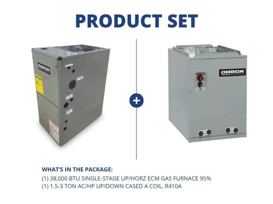 38,000 BTU Single-Stage Up/Horz ECM Gas Furnace 95% with 1.5-3 Ton AC/HP Up/Down Cased A Coil, R410A