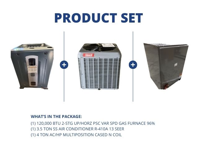 120,000 BTU Up/Horz Gas Furnace 96%, 3.5 Ton SS AC R-410A 13 SEER and 4 Ton AC/HP Multi Cased N Coil