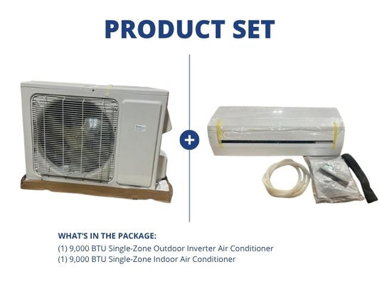 9000 BTU Single-Zone Inverter Air Conditioner Mini Split Set, 15 Seer 208-230/60/1 R-410A