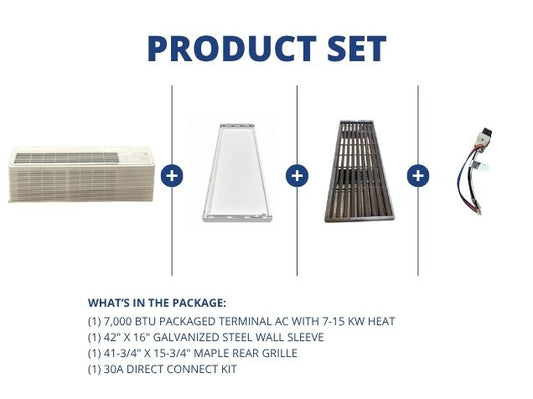 7,000 BTU Packaged Terminal AC W/ 7-15 KW Heat, R-410A, Wall Sleeve, Rear Grille with Connect Kit