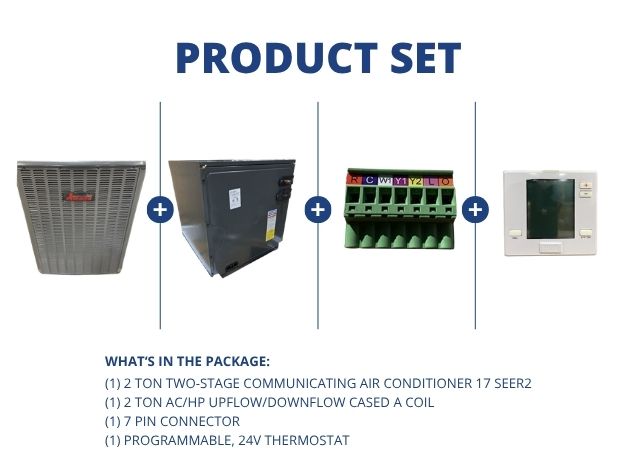 2 Ton 2-Stg Comm AC 17 SEER2, 2 Ton AC/HP Up/Down Cased A Coil, 7 Pin Connector with 24V Thermostat