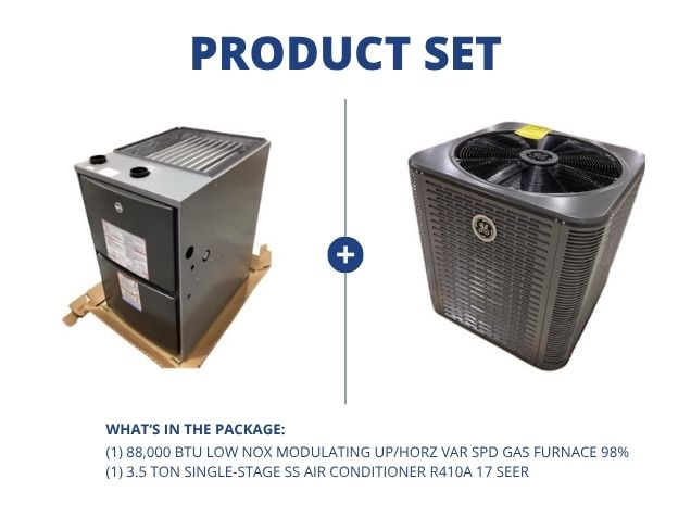 88,000 BTU Low NOx Modulating Up/Horz Var Spd Gas Furnace 98% with 3.5 Ton 1-Stg SS AC R410A 17 SEER