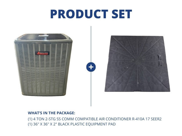 4 Ton 2-Stg SS Comm Compatible Air Conditioner R410A 17 SEER2 and 36" x 36" x 2" Black Equipment Pad