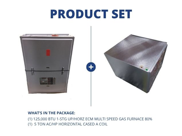 125,000 BTU 1-Stg Up/Horz ECM Multi Speed Gas Furnace 80% and 5 Ton AC/HP Horizontal Cased A Coil