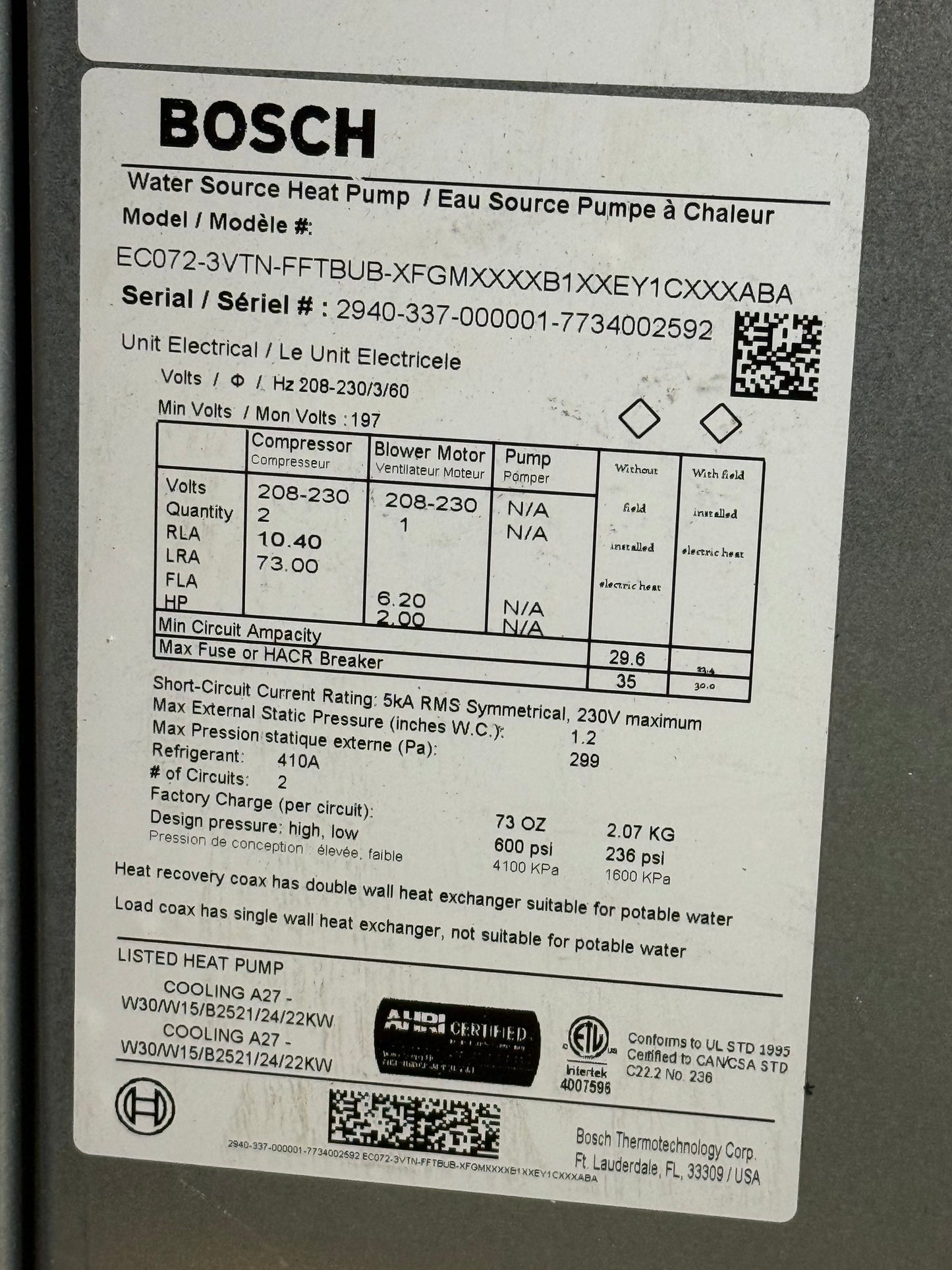 6 Ton Two-Stage PSC Vertical Geothermal Heat Pump 208-230/60/3 R410A 18.6 EER