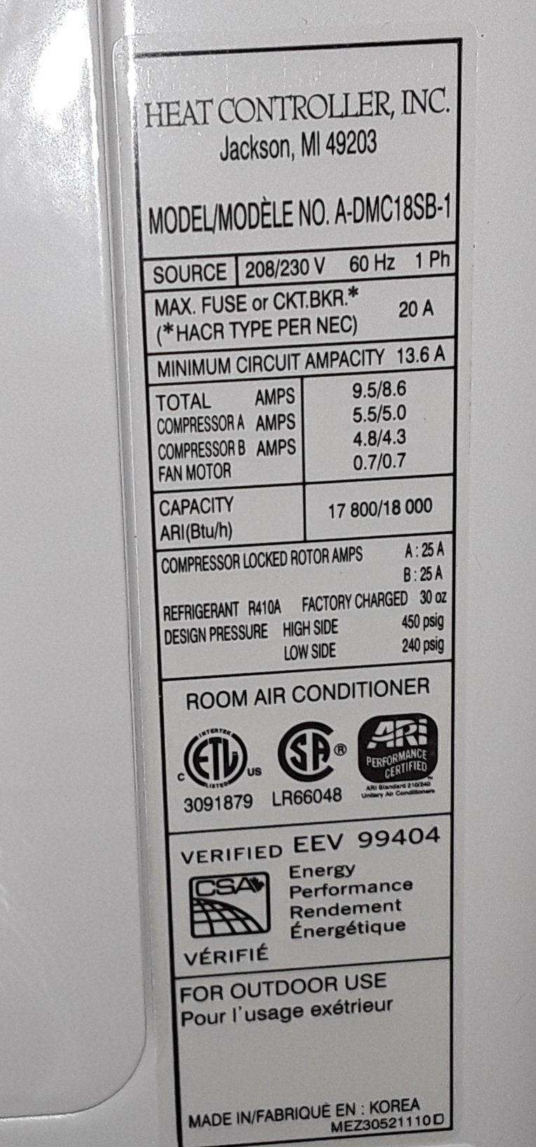 Conjunto de unidad minisplit de aire acondicionado de pared para interior y exterior de una zona de 1-1/2 tonelada, 13 SEER 208-230/60/1