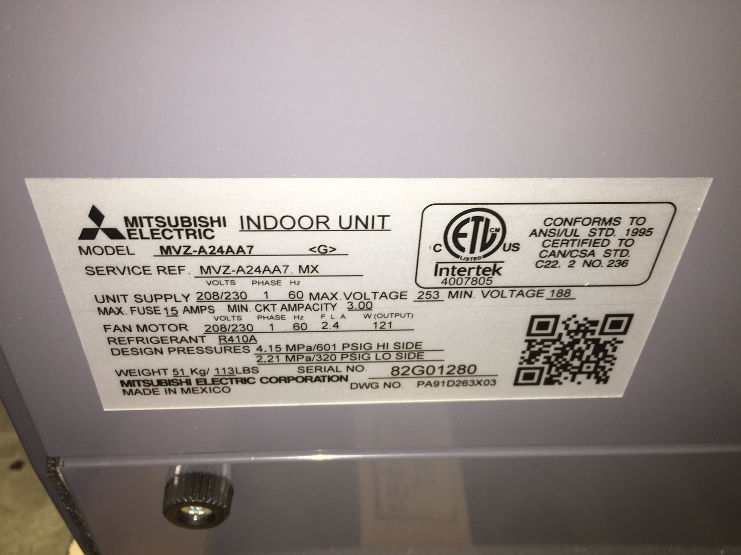 Manejador de aire con bomba de calor multiposición con conducto de 24 000 Btu, Seer 18, 208-230/60/1 R-410A