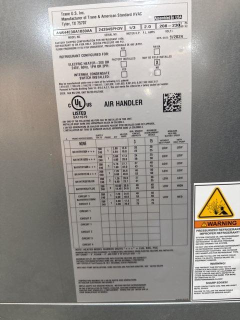 2 Ton SS Comm Compatible AC 16 SEER2, 2.5 Ton Multiposition Air Handler and 9.6 KW Electric Heat Kit