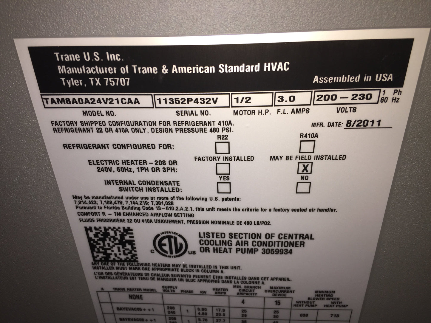 2 Ton AC/HP Multi ECM Modular Comm Fancoil 208-230/60/1 R410A CFM 800 and 17.5" Front Return "B" Kit