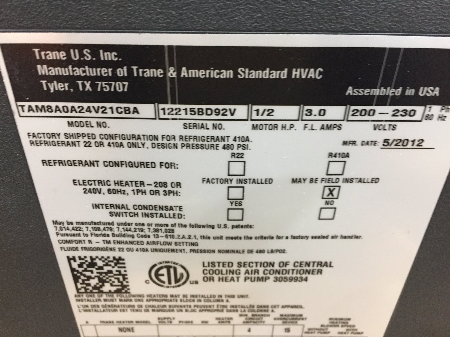 2 Ton AC/HP Multi ECM Var Spd Modular Comm Fancoil 208-230/60/1 R410A and 17.5" Front Return "B" Kit