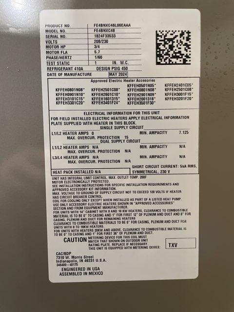 4 Ton AC/HP Comm Multiposition Fan Coil 208-230/60/1 R-410A CFM 1400 and 8 kW Heat Kit with Breaker