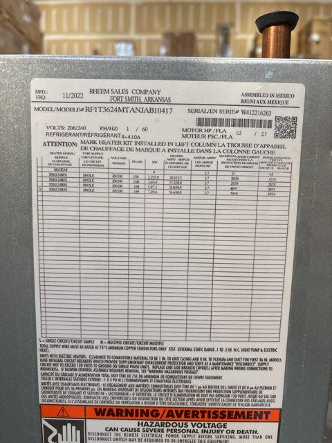 2.5 Ton SS Air Conditioner R410A, 14.3 SEER2 and 3 Ton ECM Front Return Air Handler With 10 KW Heat