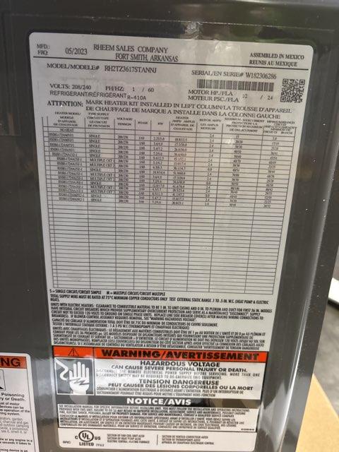 2.5 Ton SS AC R410A 14.3 SEER2, 3 Ton AC/HP Multi Air Handler and 15 kW Heat w/ 30 and  60A Breakers