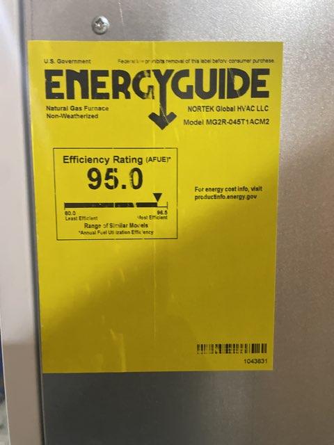 45,000 BTU 1-Stg Down Multi Speed Gas Manu Housing Furnace 95% with 2 Ton AC/HP Up/Down Uncased Coil