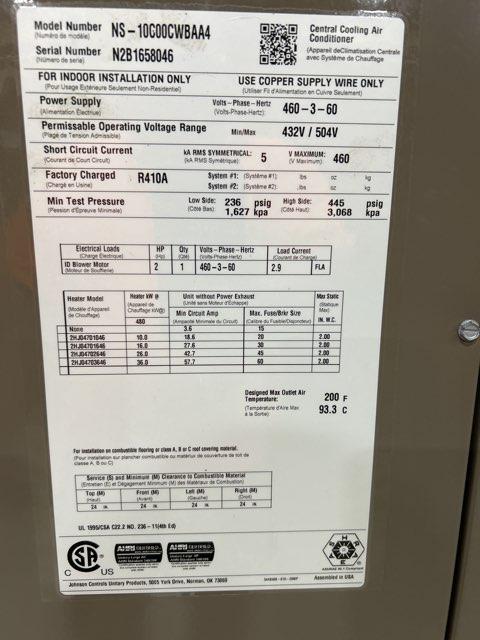 10 Ton AC/HP ECM Upflow/Horizontal Air Handler 460/60/3 R-410A CFM 5000 with 16 KW Heat Kit 460/60/3