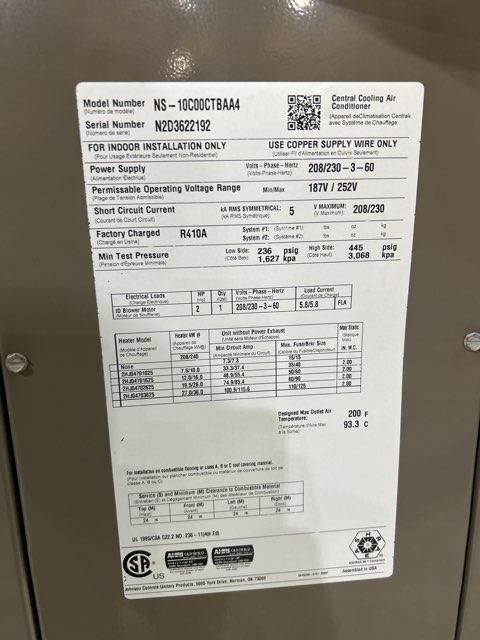 10 Ton AC/HP ECM Upflow/Horizontal Air Handler 208-230/60/3 R-410A CFM: 5000 and 16 KW Heat 230/60/3