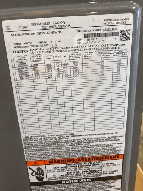 2 Ton Inverter SS Comm Heat Pump 19 SEER, 2 Ton Comm Multi Air Handler and 7.2 KW Heat W/30A Breaker