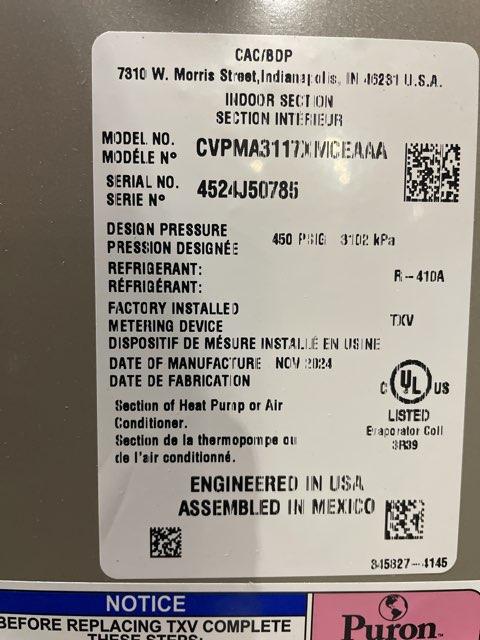 60,000 BTU 2-Stg Up/Horz Multi Speed Gas Furnace 96% with 2.5 Ton AC Only Multi Cased V Coil, R-410A