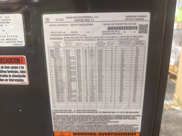 5 Ton AC/HP ECM Multiposition Air Handler 208-240/60/1 R410A with 5 kW w/(1) 30 and (1) 60A Breakers