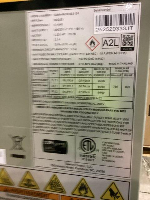 2 Ton 1-Stg SS HP R454B 14.3 SEER2, 2.5 Ton AC/HP PSC Wall Mounted Air Handler and 1.5-3 Ton TXV Kit