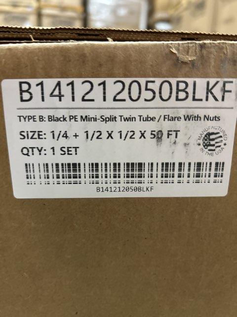 1/4"x1/2"x50' Flare Lineset 1/2" Insulation, Black with 14/4 Communication Wire for Mini Splits; 50'