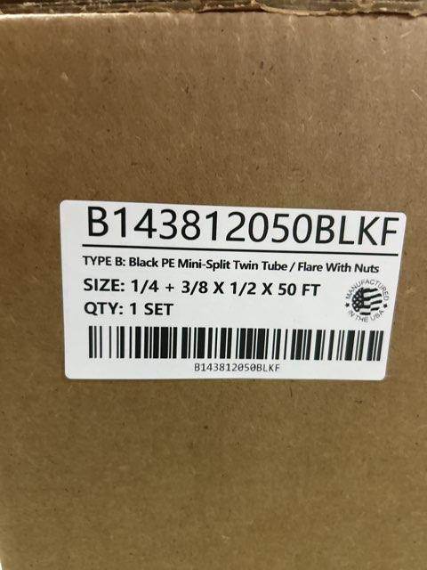 1/4"x3/8"x50' Flare Lineset 1/2" Insulation, Black with 14/4 Communication Wire for Mini Splits; 50'