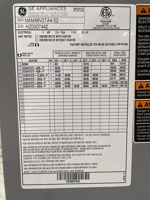 4 Ton AC/HP ECM Multiposition Air Handler 208-230/60/1 R-410A CFM 2200 with 20 KW Electric Heat Kit