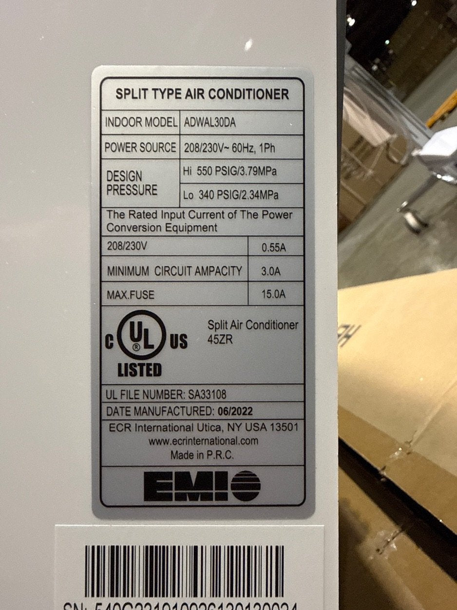 30,000 BTU Single-Zone Inverter Heat Pump Mini Split Set, 21 SEER 208-230/60/1 R-410A