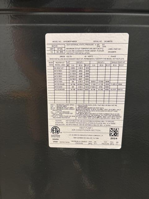 3.5 Ton Inverter SS Comm Heat Pump R410A 17.5 SEER2 with 4 Ton AC/HP Comm Multiposition Air Handler