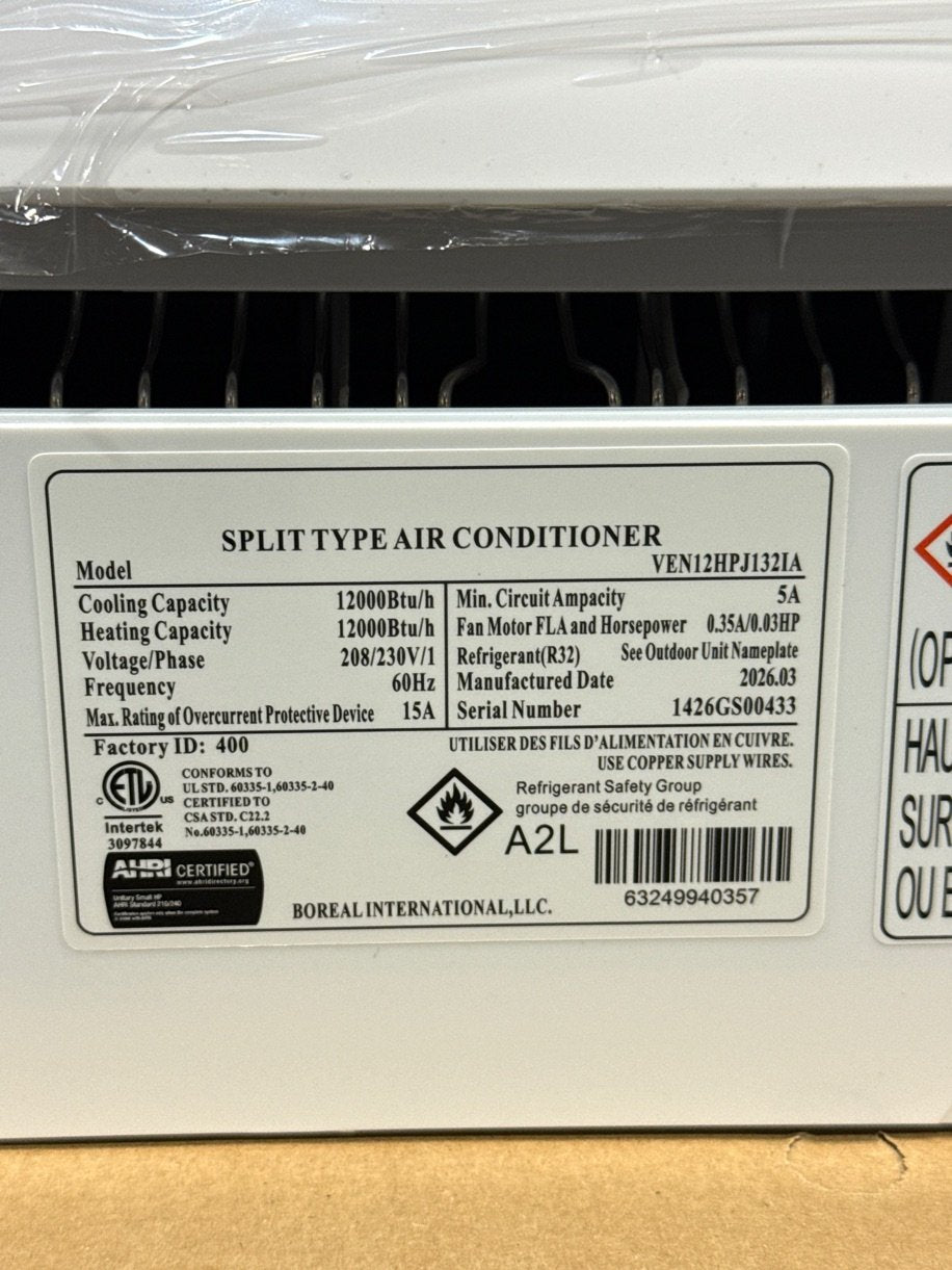12,000 BTU Single-Zone Indoor/Outdoor Inverter Heat Pump Mini Split Set, 16 SEER2 208-230/60/1 R-32