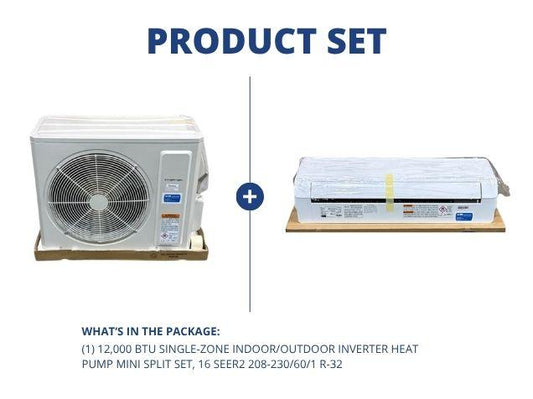 12,000 BTU Single-Zone Indoor/Outdoor Inverter Heat Pump Mini Split Set, 16 SEER2 208-230/60/1 R-32