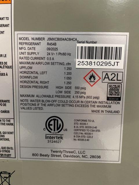 80,000 BTU Up/Horz ECM Gas Furnace 96%, 2.5 Ton SS AC R454B 13.4 SEER2, 1.5-3 Ton Multi Cased A Coil