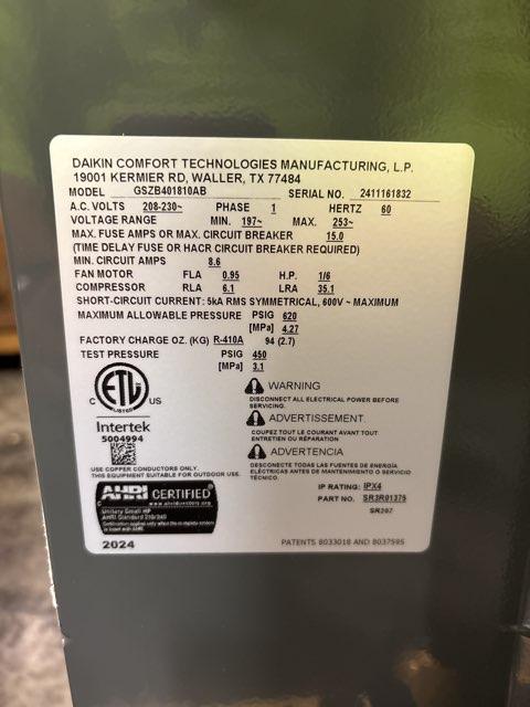 1.5 Ton Single-Stage SS Heat Pump R410A 14.3 SEER2, 1.5 Ton AC/HP ECM Multi Air Handler and 5Kw Heat