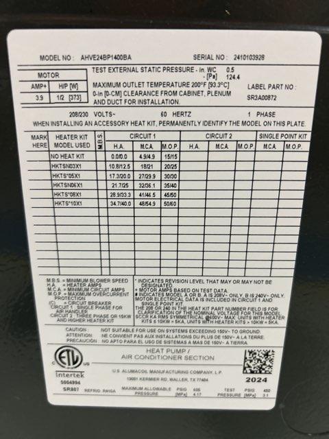 2 Ton Inverter Comm AC 15.8 SEER2, 2 Ton AC/HP Comm Multi Air Handler, 8 KW Heat Kit with Thermostat
