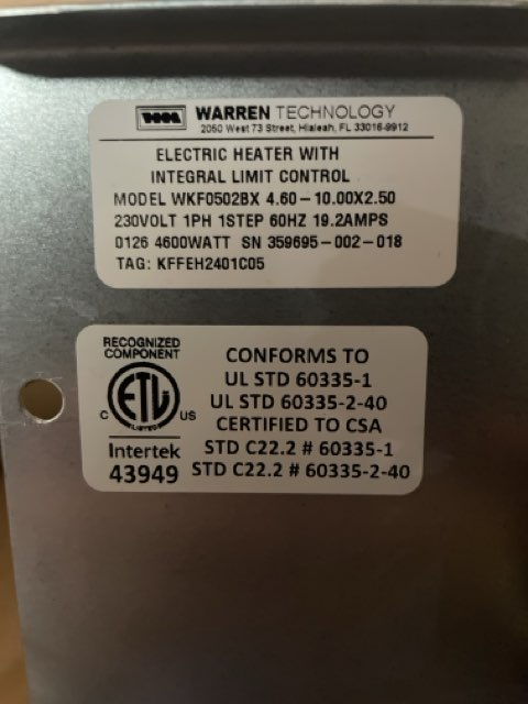 3 Ton 1-Stg Air Conditioner R454B 13.4 SEER2, 3 Ton AC/HP ECM Multiposition Fan Coil with 5 KW Heat