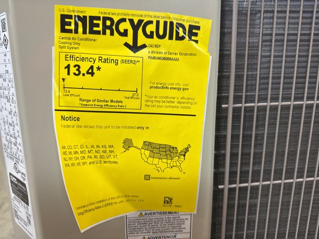 80,000 BTU Multi ECM Gas Furnace 92%, 3 Ton SS AC R454B 13.4 SEER2 with 3 Ton Up/Down Cased V Coil