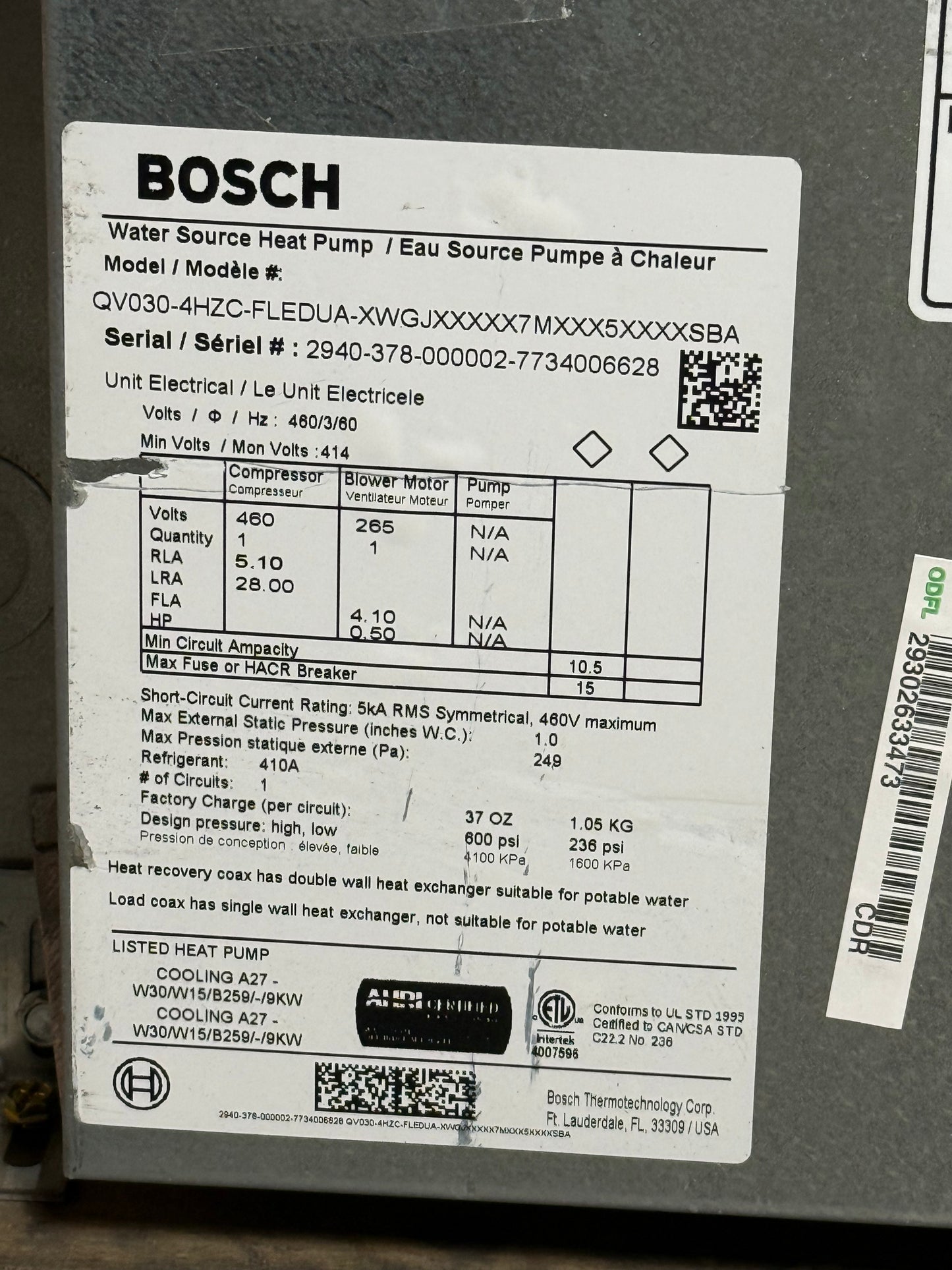 2.5 Ton Single-Stage ECM Horizontal Geothermal Heat Pump 460/60/3 R410A 17 EER