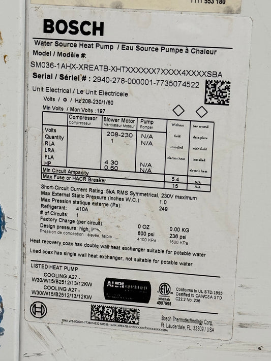 3 Ton ECM Horizontal Geothermal Air Handler Heat Pump 203-280/60/1 R410A 24 EER