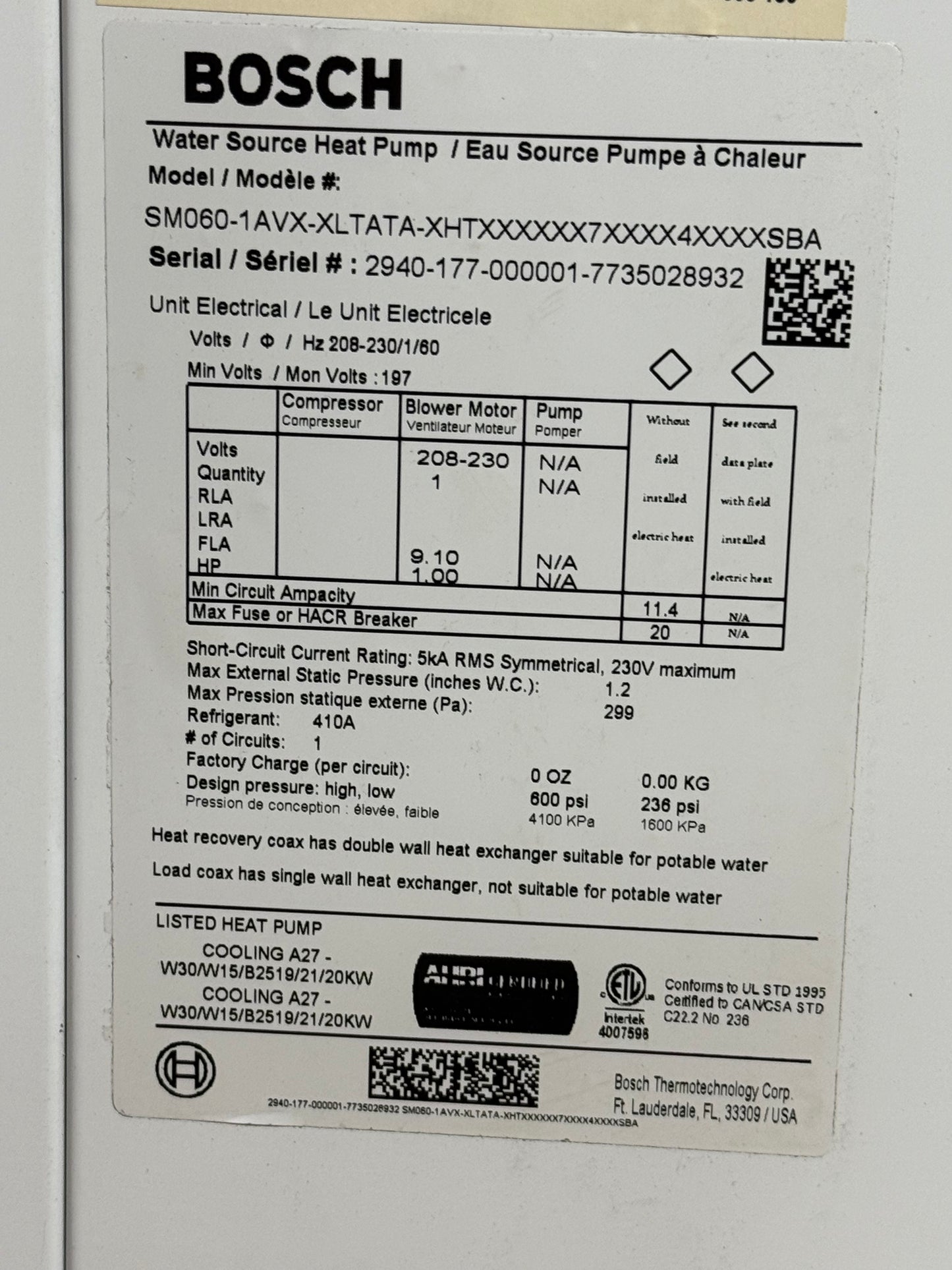 5 Ton ECM Vertical Geothermal Heat Pump Air Handler 208-230/60/1 R410A 20.5 EER