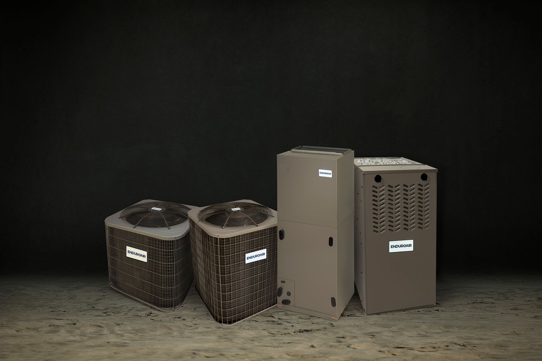 Display of EnduroAir product matched sets of air handlers and AC units