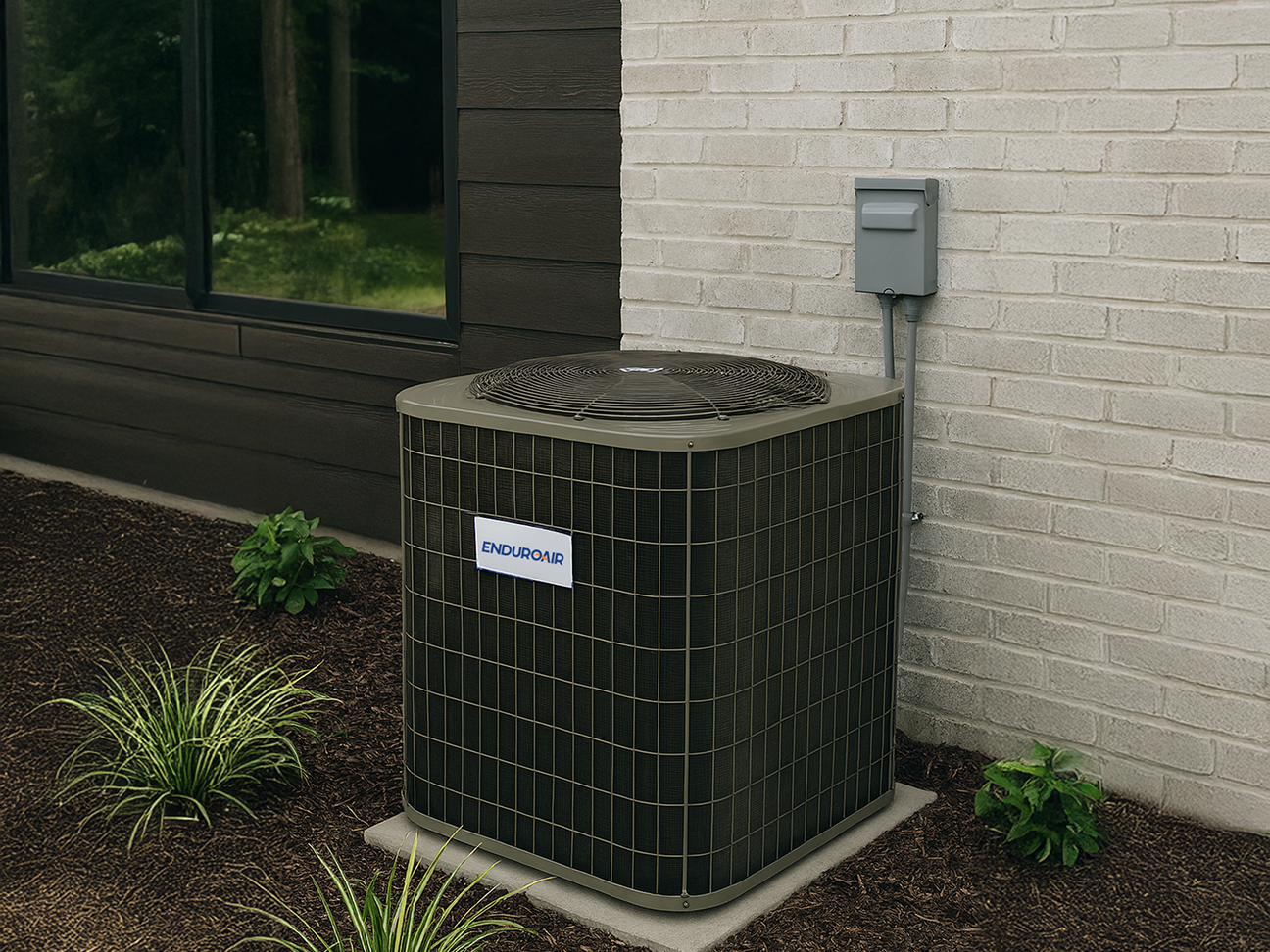 EnduroAir AC unit outside with mulch