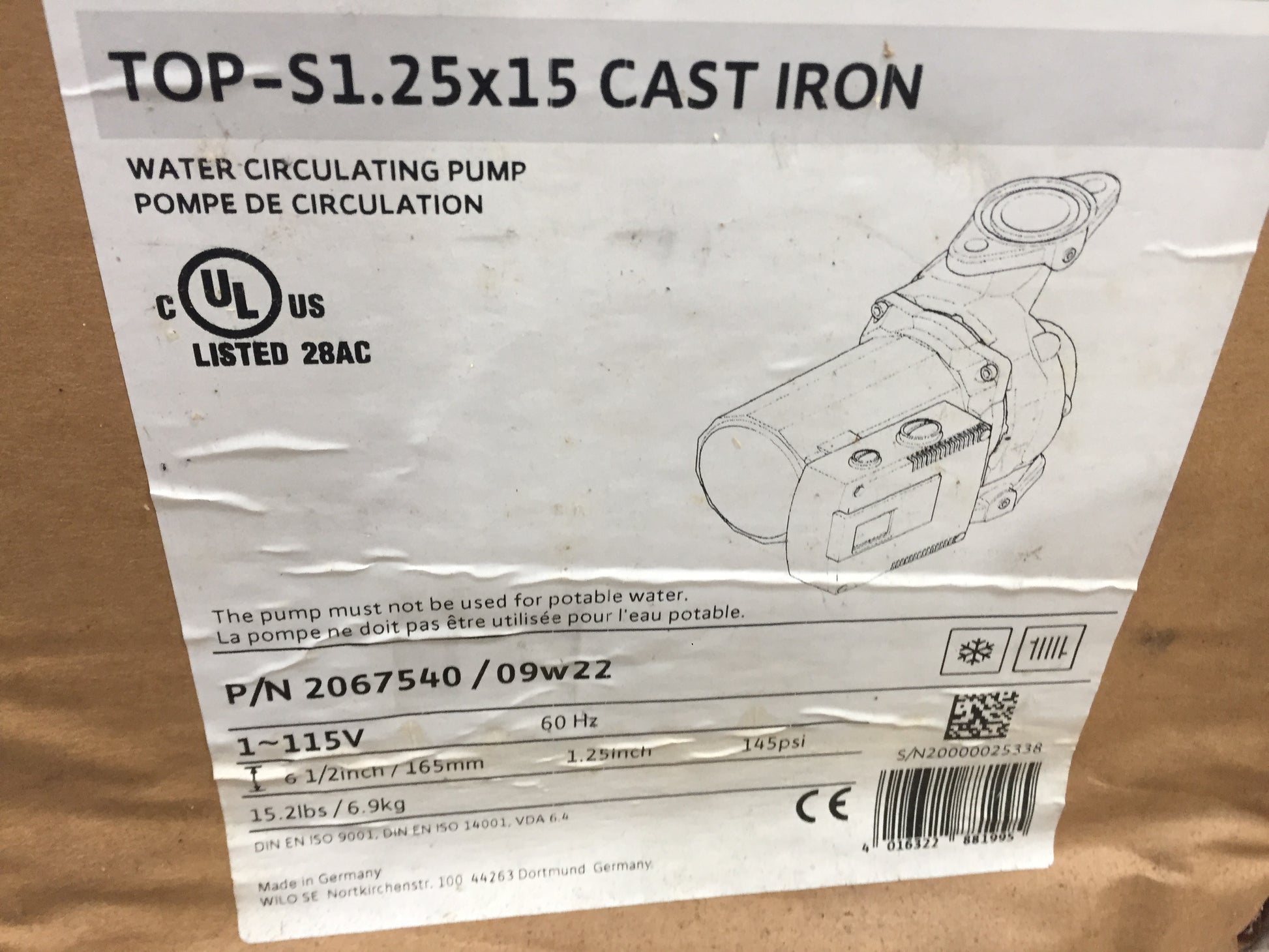 1/8 HP 2 SPEED CAST IRON WATER CIRCULATING PUMP; 115/60/1, 27 GPM